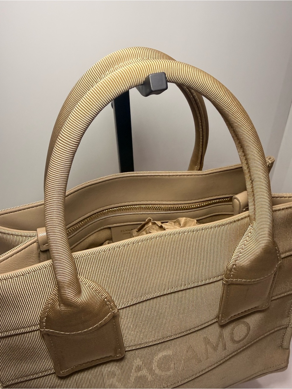 Ferragamo Beige Grosgrain Logo Mini Tote Handbag Italy - Picture 4 of 11